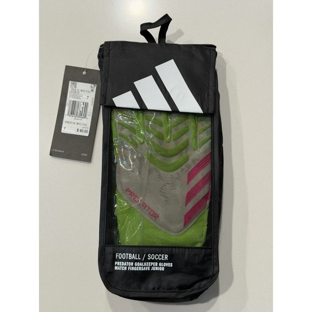 Adidas Predator Match Fingersave Jr Goalkeeper Gloves JH3810 Green Pink 7 NWT
